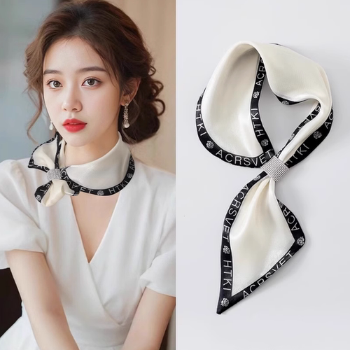 长条装饰亮钻穿孔小领巾百搭