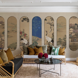 古典艺术屏风壁纸卧室客厅酒店包厢装 中式 修墙布民宿电视背景墙纸