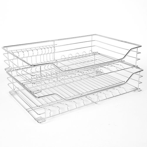 圆管不锈钢拉篮抽屉式厨房双层收纳碗架碗碟柜厨柜调味置物架
