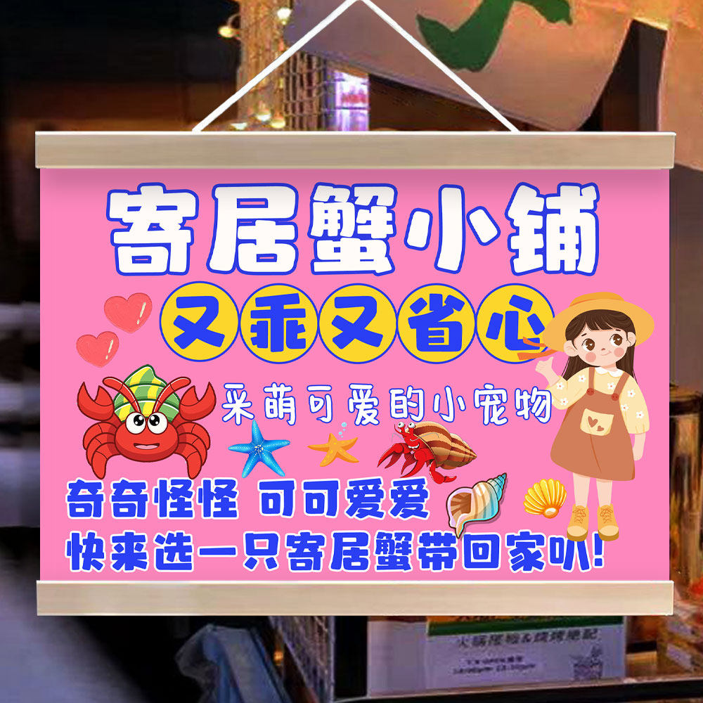 陆生寄居蟹摆摊挂画网红迷你小宠物广告挂布网红集市夜市防水招牌