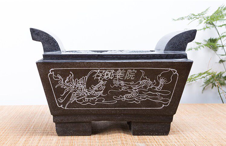 天然岩石雕刻香炉龙凤家居供桌复古长方形香炉葫芦八宝石头炉