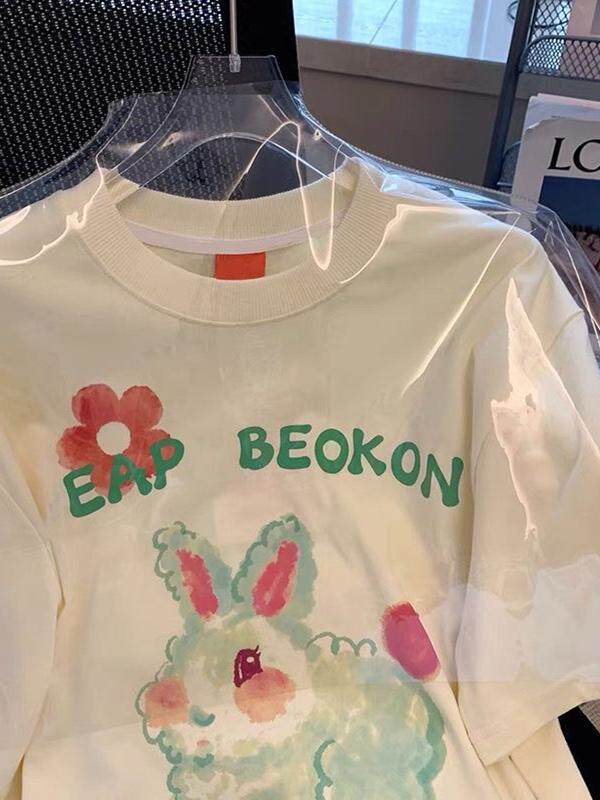 간호 의류 순수 코튼 반팔 티셔츠 간호 탑 여름 2022 새로운 스타일 라글란 백 칼라 느슨한 인쇄