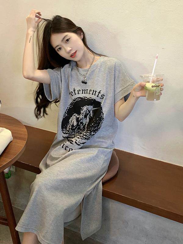 간호 복장 복장 반팔 티셔츠 간호 복장 중간 길이 슬릿 여성 여름 2022 새로운 인쇄 느슨한