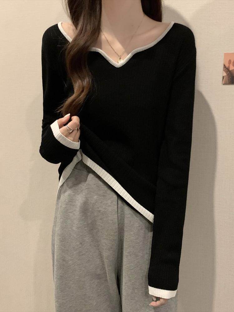 간호 의류 니트 스웨터 가을 겨울 간호 탑 2022 새로운 대비 색상 긴팔 티셔츠 스퀘어 넥 바닥 셔츠 이너웨어