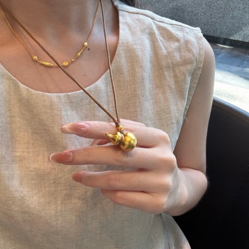 老铺金包银葫芦吊坠金店同款实心古法项链水贝锁骨链男女同款