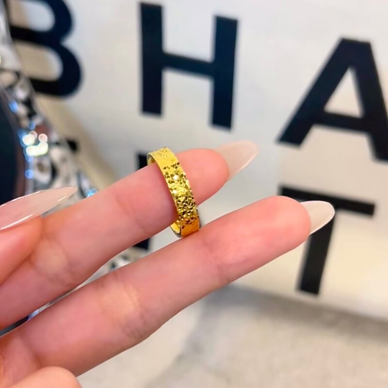 老铺金包银碎冰冰戒指古法实心素圈指环情侣对戒送女友情人节礼物