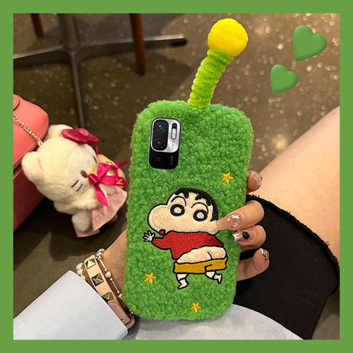 毛绒绒天线蜡笔小新适用小米红米note9手机壳10pro毛茸茸10s卡通por可爱5g个性redmi超萌n0te绒毛秋冬季趣味