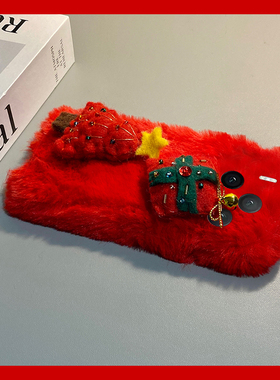 ins风红色圣诞树适用vivox300手机壳x200毛绒x100pro+冬天x100ultra保暖x90s秋冬季t2s软x80s/x70/x60+十vivo