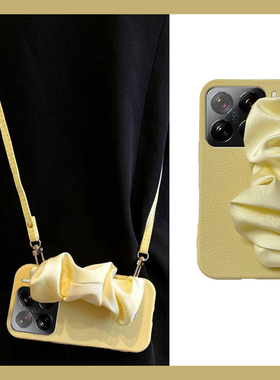 黄色褶皱腕带适用小米15pro手机壳14立体13纯色12s斜挎12x可背带por皮纹mi简约米小众十五新款十四硅胶防摔软