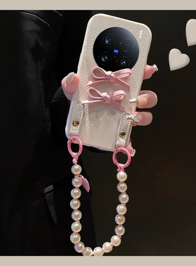 韩系粉色蝴蝶结适用vivox200promini手机壳x100s立体x90s挂链x80斜挎x70t可背x60t皮纹vivo仿皮日韩新款硅胶p