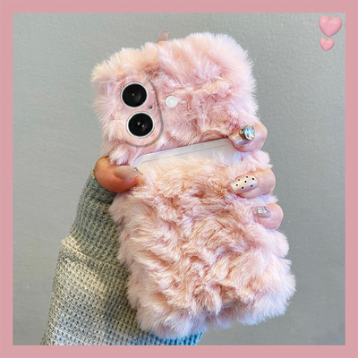 粉色卡包适用苹果iPhone16promax手机壳15plus卡套14立体13mini迷你1211日韩xr8毛绒绒7xsmax6硅胶5s/se3简约