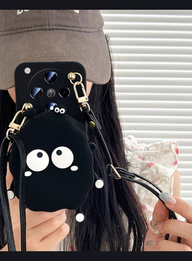 黑色煤球零钱包适用oppofindx8s+手机壳fondx7ultra立体k12plus斜挎k11x可背带k10卡通k9液态k7x十k5硅胶oppo