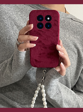 简约纯色红色适用小米红米note15pro+手机壳noto14绒布13本命年12turbo+秋冬季11t毛绒10毛茸茸9挂链8/7por软