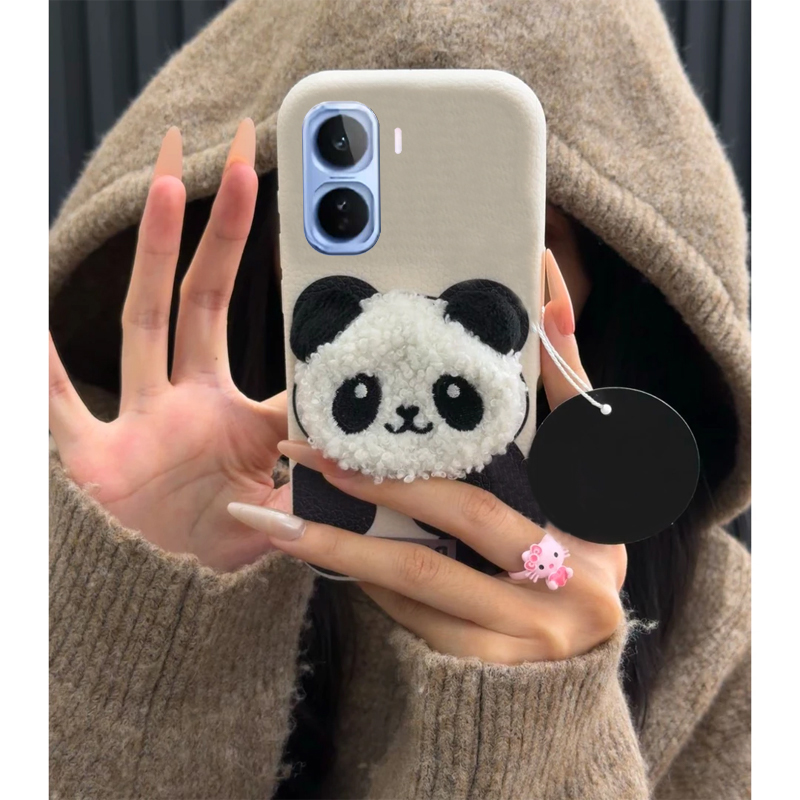 毛绒刺绣熊猫适用vivoiqooneo11手机壳iqneo10pro呆萌neo9秋冬季8皮纹7se立体6可爱5活力版3硅胶z1/855竞速版