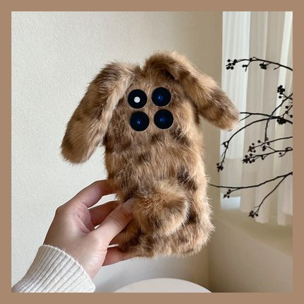 可爱豹纹兔子适用小米红米note15pro+手机壳noto14耳朵13毛绒12turbo+秋冬季11t立体10卡通9毛茸茸8/7por硅胶