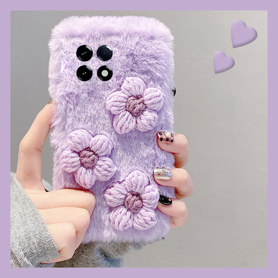 ins风针织花朵适用小米红米k80手机壳k70pro紫色k60e至尊版k50保暖turbo4秋冬季3毛绒k40s立体k30s软k30i/12x