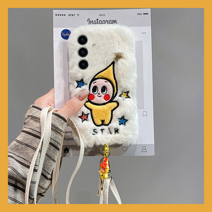 可爱刺绣星星人适用三星s25edge手机壳s24plus卡通s23+十s22毛绒s21fe秋冬s20ultra斜挎s10可背s9软s8/note20