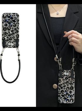 黑色豹纹适用oppofindx8手机壳真我x50pro斜挎k12x可背带x7高级感realme日韩findx6pro/ultra硅胶x5/x3小众软