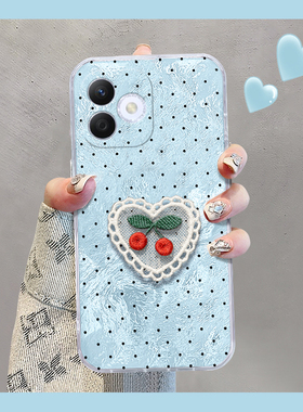 波点刺绣樱桃适用华为荣耀x60i+手机壳x50i蓝色30pro立体x20se1新款9x+8x满屏x30i十play4tpro硅胶畅玩30plus
