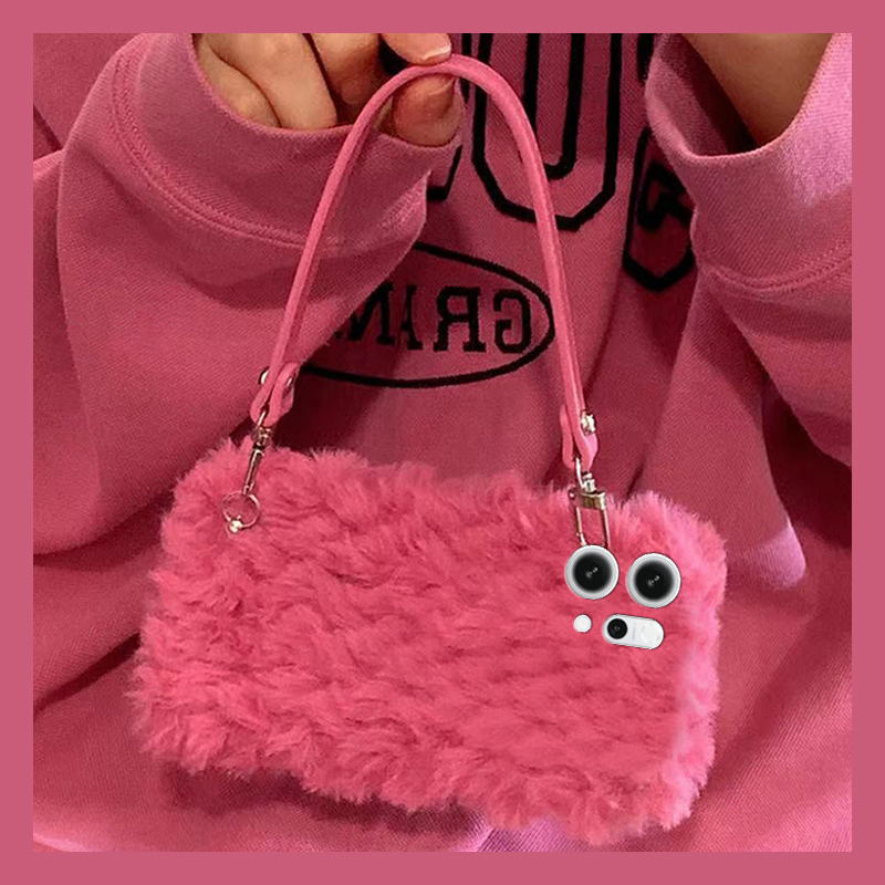 简约纯色波浪纹适用opporeno14手机壳reon13挂绳12pro玫红11秋冬季10por+十9保暖7se毛绒6毛茸茸5k软4se/oppo