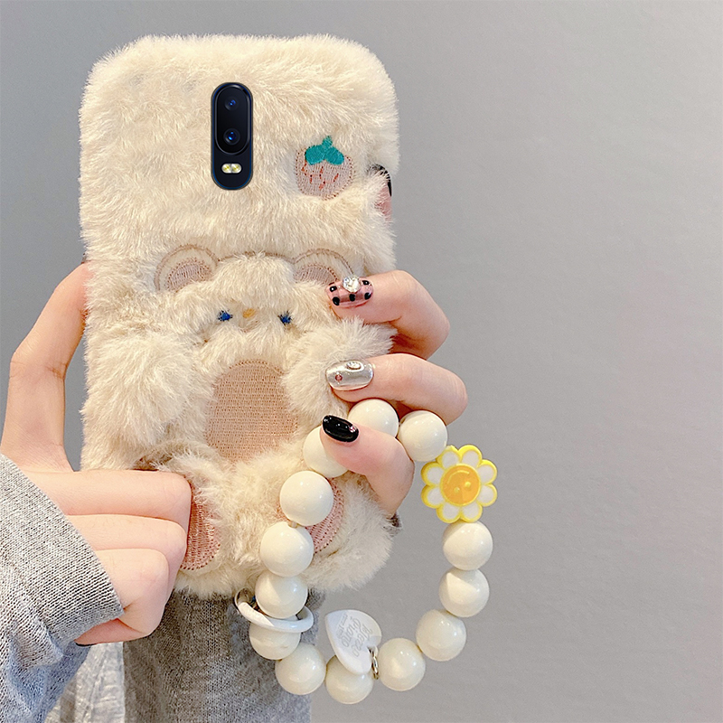 可爱小熊适用oppor17pro手机壳r15x梦境版r11splus挂链r9s斜挎r7plus卡通r17可背带oppo毛绒绒0pp0硅胶秋冬季