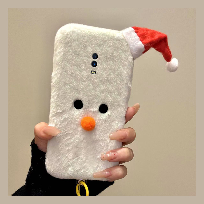 圣诞节雪人适用oppor17pro手机壳r15x梦境版r11splus立体r9s挂绳r7plus秋冬季r17毛绒oppo毛茸茸0pp0卡通可爱