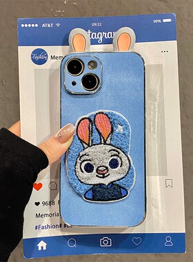 蓝色刺绣朱迪适用opporeno15手机壳reon14pro立体13耳朵12可爱11卡通10por+动漫9牛仔纹8新款7se情侣5k十0ppo