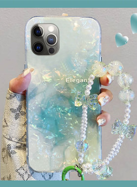 绿色晕染渐变适用苹果iPhone15promax手机壳14plus贝壳纹13mini迷你12夏天11韩系xr8硅胶7xsmax6软壳5s/se3/2