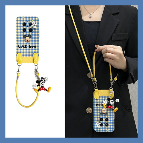 蓝色格子适用华为mate70手机壳mete60pro立体50e米奇mata40可背带rs保时捷设计m30e液态meta20x手提十10por软