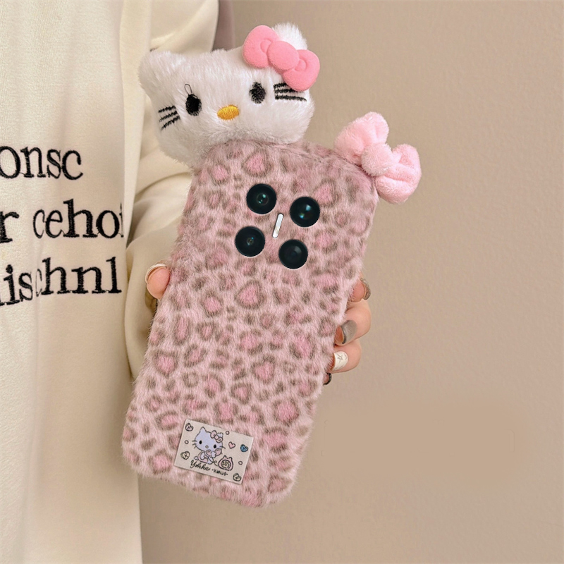 粉色豹纹kt猫适用华为matex7手机壳metax6典藏版magicv5蝴蝶结mgiacvs3毛绒xs2秋冬p50pocket折叠novaflip硬