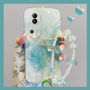 绿色晕染渐变适用opporeno11pro手机壳reno10+十9贝壳纹8夏天7se韩系6硅胶5k软壳4se小众3个性ace2创意oppo2z