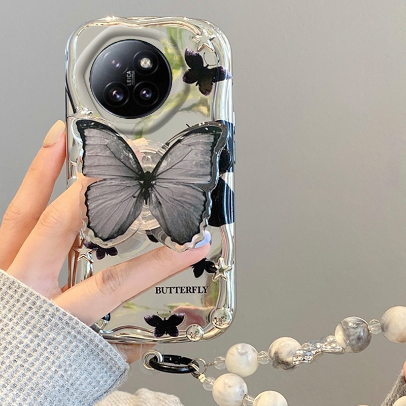 电镀日韩蝴蝶适用小米civi4手机壳civi4pro轻奢风por高级感带手链硅胶软壳手提小众气质少女个性全包防摔超火