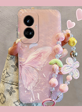 紫色蝴蝶适用oppo真我gtneo6se手机壳gt2贝壳纹12pro至尊版v15挂链v11夏日q3s/q2/gt5大师探索版realme2t硅胶