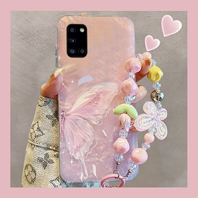 紫色蝴蝶适用三星a90手机壳a80贝壳纹a70s挂链a50夏日a30梦幻a20日韩a10硅胶a52软壳a8s透明galaxy/a53/f52女