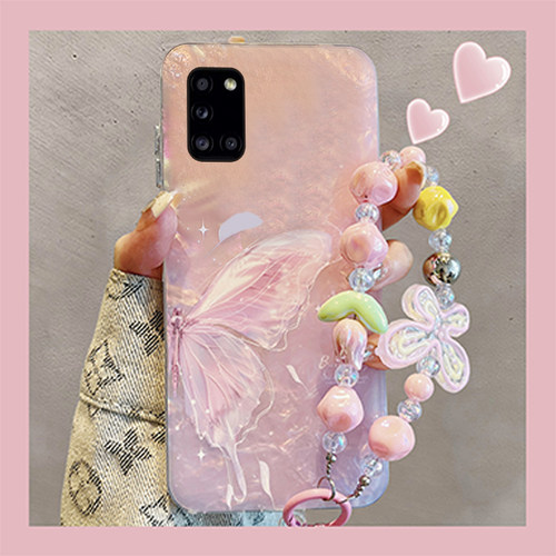 紫色蝴蝶适用三星a90手机壳a80贝壳纹a70s挂链a50夏日a30梦幻a20日韩a10硅胶a52软壳a8s透明galaxy/a53/f52女