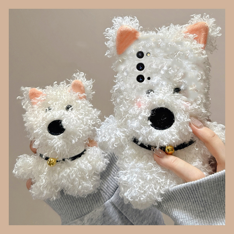 卷毛白色小狗适用三星a90手机壳a80立体a70s可爱a50秋冬季a30毛绒a20毛茸茸a10卡通a52软a8s/galaxy/a53/f52