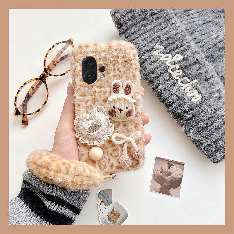 蕾丝爱心兔子适用vivos30promini手机壳s20手提绳s19pro豹纹s17t毛绒s16e秋冬季t1卡通s15s12s10s9s7s1立体软