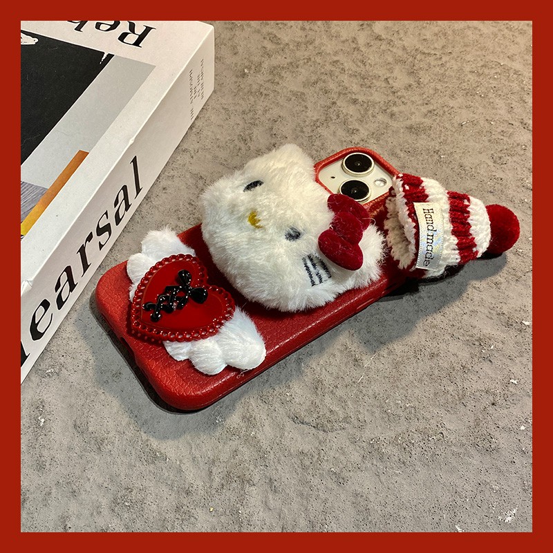 手机壳仿皮皮纹卡通秋冬毛绒圣诞