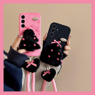 s20ultra毛绒s10软s9 note20 十s22挂绳s21fe秋冬季 ins风圣诞树爱心适用三星s25edge手机壳s24plus挂件s23