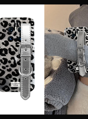 黑色豹纹适用华为mate70手机壳meta70pro+立体m70rs银色por腕带十辣妹mete潮酷huawei硅胶日韩手提羽纱透明女