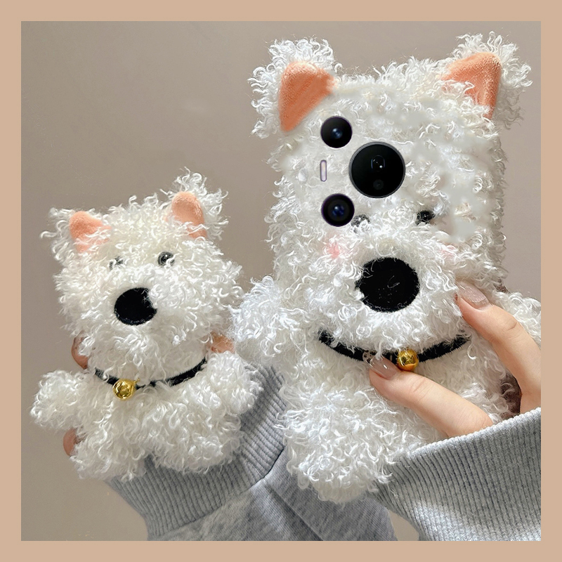 卷毛白色小狗适用华为pura80pro+手机壳pura70ultra立体p60art毛茸茸40por+十p30秋冬季p20毛绒p10plus卡通软