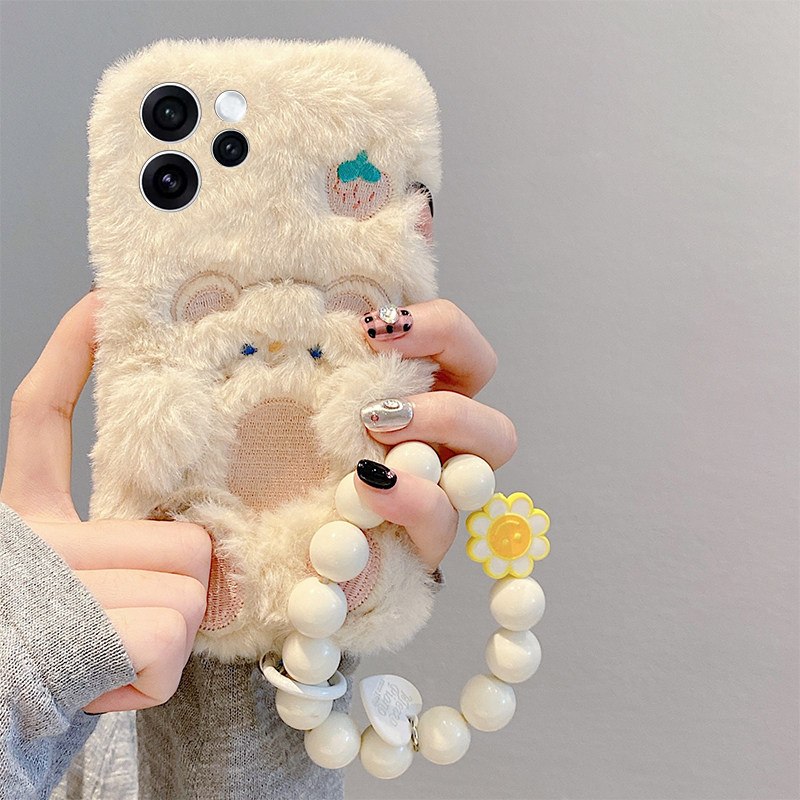 可爱小熊适用opporeno15手机壳reon15pro挂链十五斜挎por卡通0ppo可背秋冬季oppo硅胶毛绒绒毛毛斜跨新款软壳