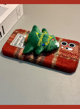 ins风红色格纹适用opporeno15手机壳reon14立体13圣诞树12pro秋冬11秋冬季10por+毛茸茸9绒布7se/5k/4se/oppo