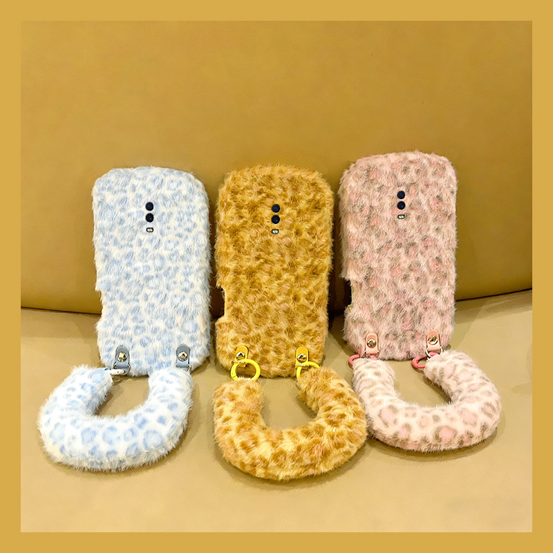 ins风拼色豹纹适用oppor17pro手机壳r15x梦境版r11splus斜挎r9s可背r7plus毛绒r17秋冬oppo毛茸茸0pp0手腕带p