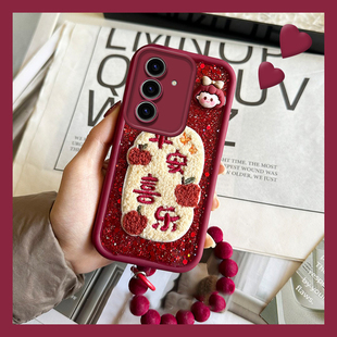 平安喜乐适用三星s24plus手机壳s23+s22十s21ultra挂链s20fe新年滴胶s10卡通note20喜庆10a硅胶32a51galaxy女