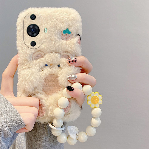 可爱小熊适用华为nova12pro手机壳11ultra挂链10z斜挎9se卡通8可背带7i秋冬季6硅胶5i毛绒绒4e活力版3i/2plus