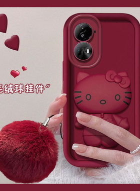 红色立体kt猫适用opporeno11手机壳reno10卡通9por镜子支架reon8新年7se龙年6硅胶5k软壳4新款3元气版2+oppo