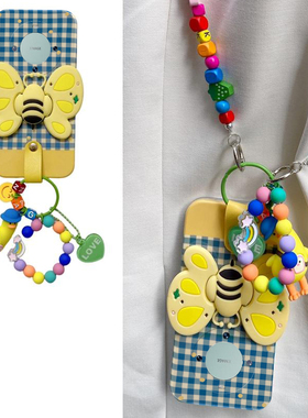 蓝色格纹适用华为mate60pro手机壳50e立体mata40蝴蝶结小众rs保时捷设计mete30e斜挎meta20x十10pro硅胶+可背