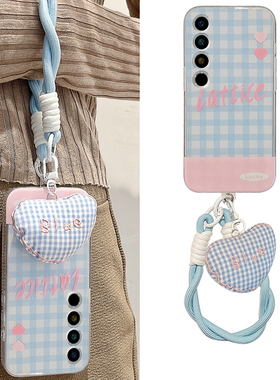 蓝色格子适用魅族21pro手机壳20爱心18pro挂绳18x手提17小清新16spro小众16t硅胶16x16thplus/meizu/16th卡通
