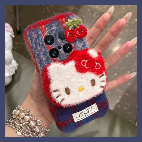 樱桃Kitty猫适用vivox200手机壳x100pro+手机壳x100ultra格纹x90s卡通t2s可爱x80spor硅胶x70毛绒x60+十vivo